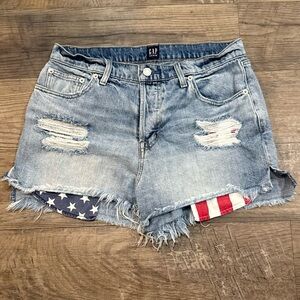 GAP Women's Distressed Blue Jean Shorts with Flag Detail